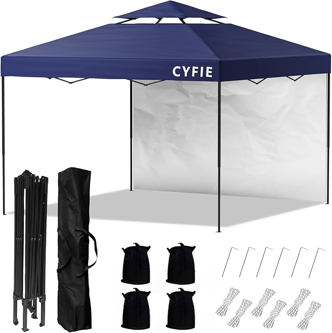 CYFIE 10x10ft Pop Up Canopy Tent with Sidewall & Sandbags
