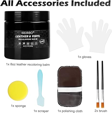 SEISSO Black Leather Repair Kit – Recoloring Balm for Furniture, Couch, Car Seat, Boots