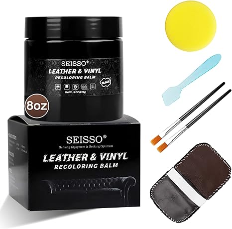 SEISSO Black Leather Repair Kit – Recoloring Balm for Furniture, Couch, Car Seat, Boots