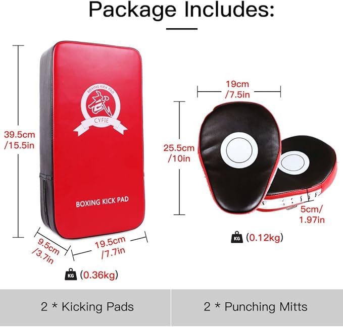 CYFIE Kickboxing & Taekwondo Pads Set – 2 Kick Pads + 2 Punching Mitts for MMA & Karate Training