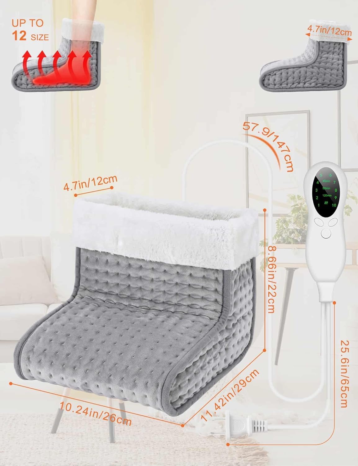 US Plug – Double-Speed Heating Foot Warmer, Adjustable 10 Levels, Multi-Safety Protection | CYFIE