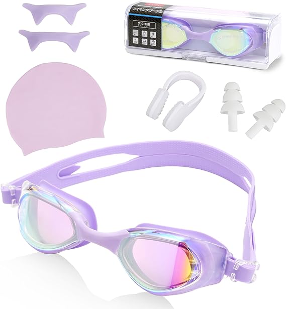 Cyfie Anti-Fog Swim Goggles Set – No Leak, UV Protection, Includes Nose Clip, Earplugs, Swim Cap & Case