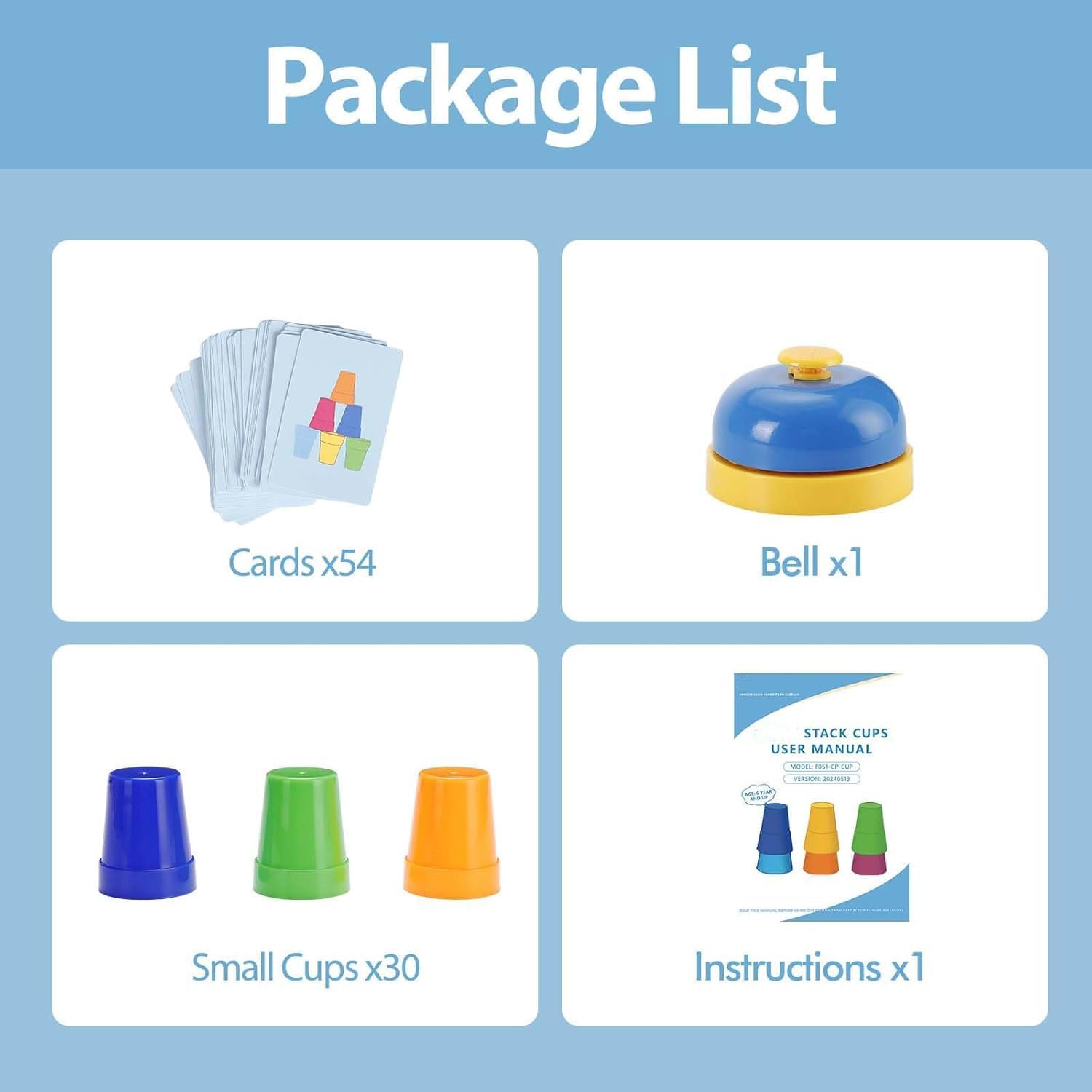 SEISSO Quick Stacking Cups, Stack Cups Set Engaging Educational Speed Training Cup Stacking Set for Kids Games, 30 Stack Cups with 54 Challenge Cards, 1 Bell