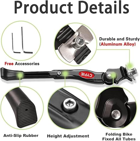 Cyfie Adjustable Bike Kickstand for 16"/18"/20" Kids Bikes Aluminum Alloy