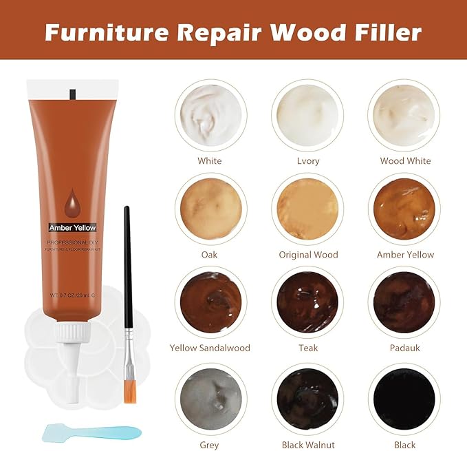 GRPOCHE Wood Furniture Repair Kit - 12 Colors Fillers with Scraper & Brushes