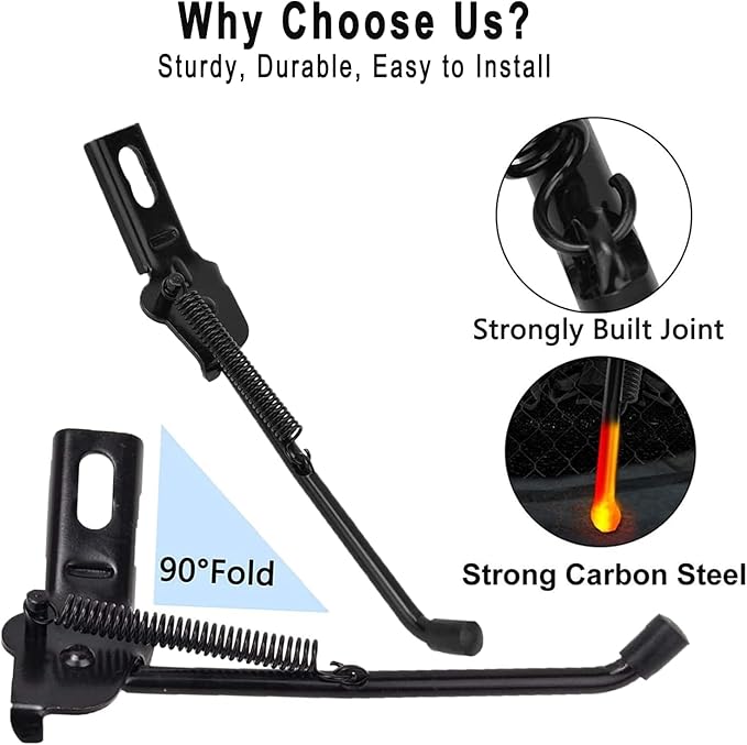 SEISSO Kids Bike Kickstand – Universal Rear Side Stand, Durable Steel with Foot Pad