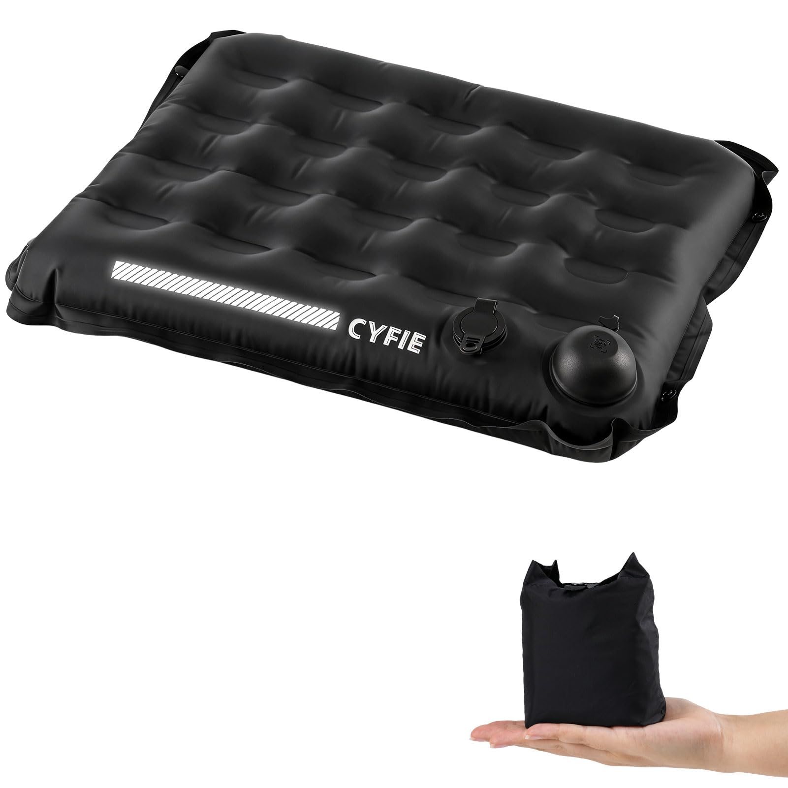 Cyfie Inflatable Seat Cushion for Travel, Portable Stadium Seat | 2.8" thick inflatable cushion, lightweight, water-resistant, ideal as an airplane seat cushion, camping pad and outdoor seat