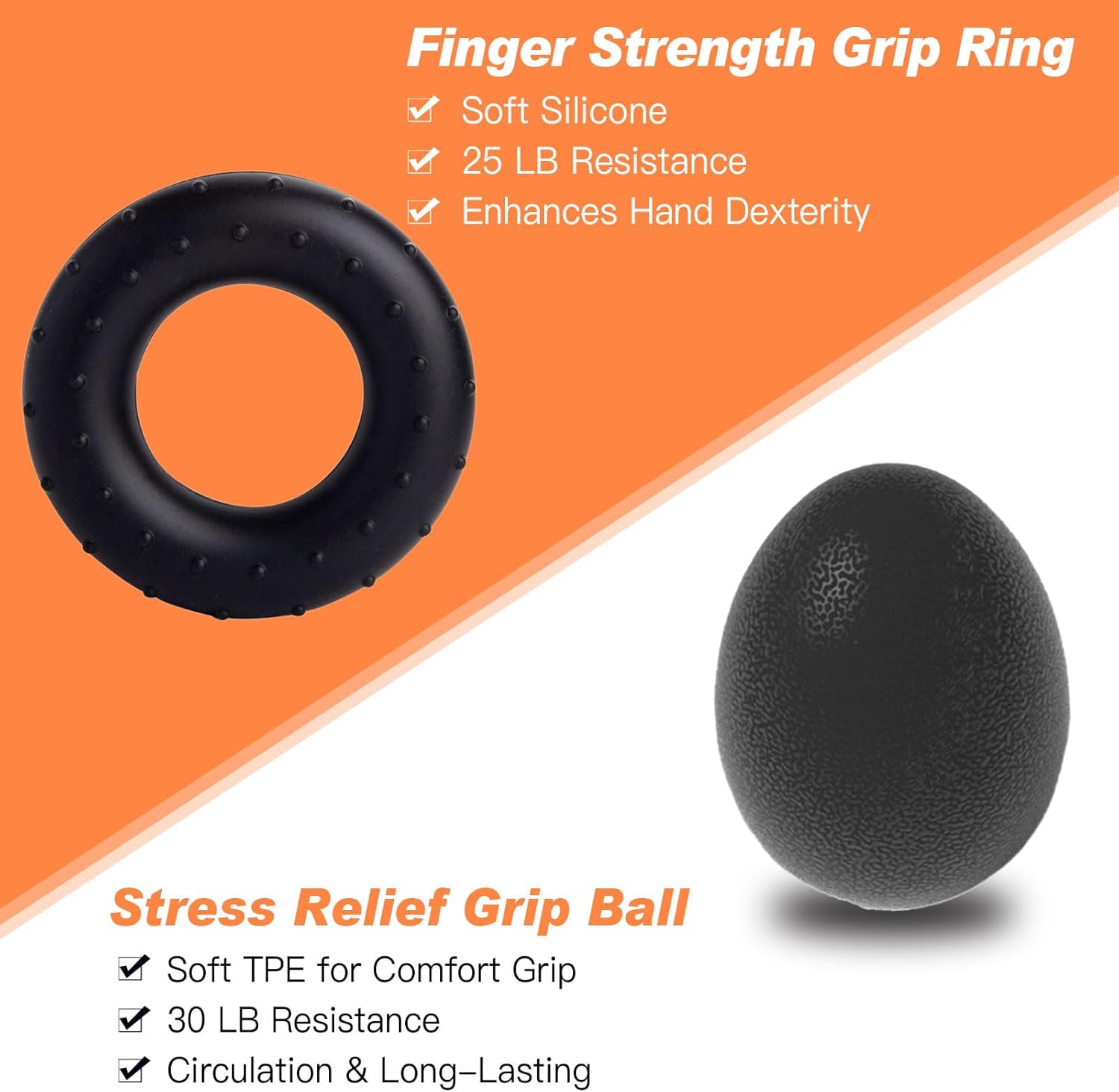 CYFIE Grip Strength Trainer Kit (6 Pack), 2 Forearm Strengthener with Adjustable, Finger Strengthener, Finger Exerciser, Stress Relief Ball & Grip Ring for Workout, Muscle Building and Recovery
