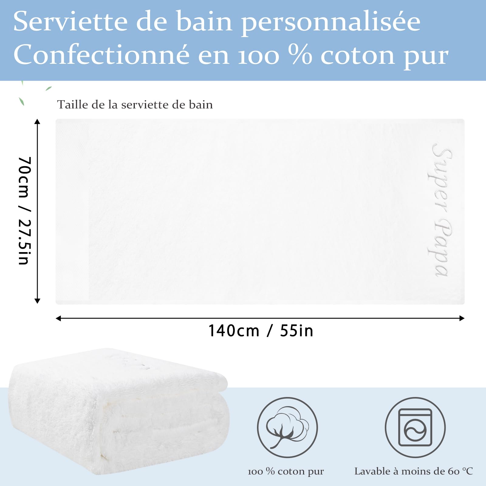 Premium 100% Cotton Bath Towel 600 g/m² – Oversized 70×140 cm | SEISSO Personalised Gift, Perfect for Mum