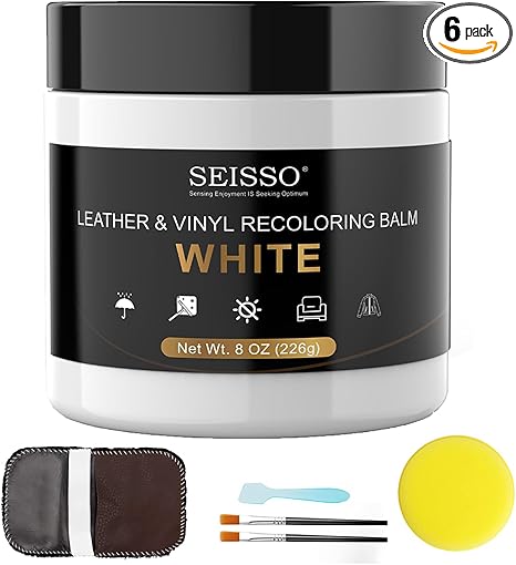 SEISSO White Leather Repair Kit for Furniture & Car Seats – Recoloring Balm for Scratches & Fading