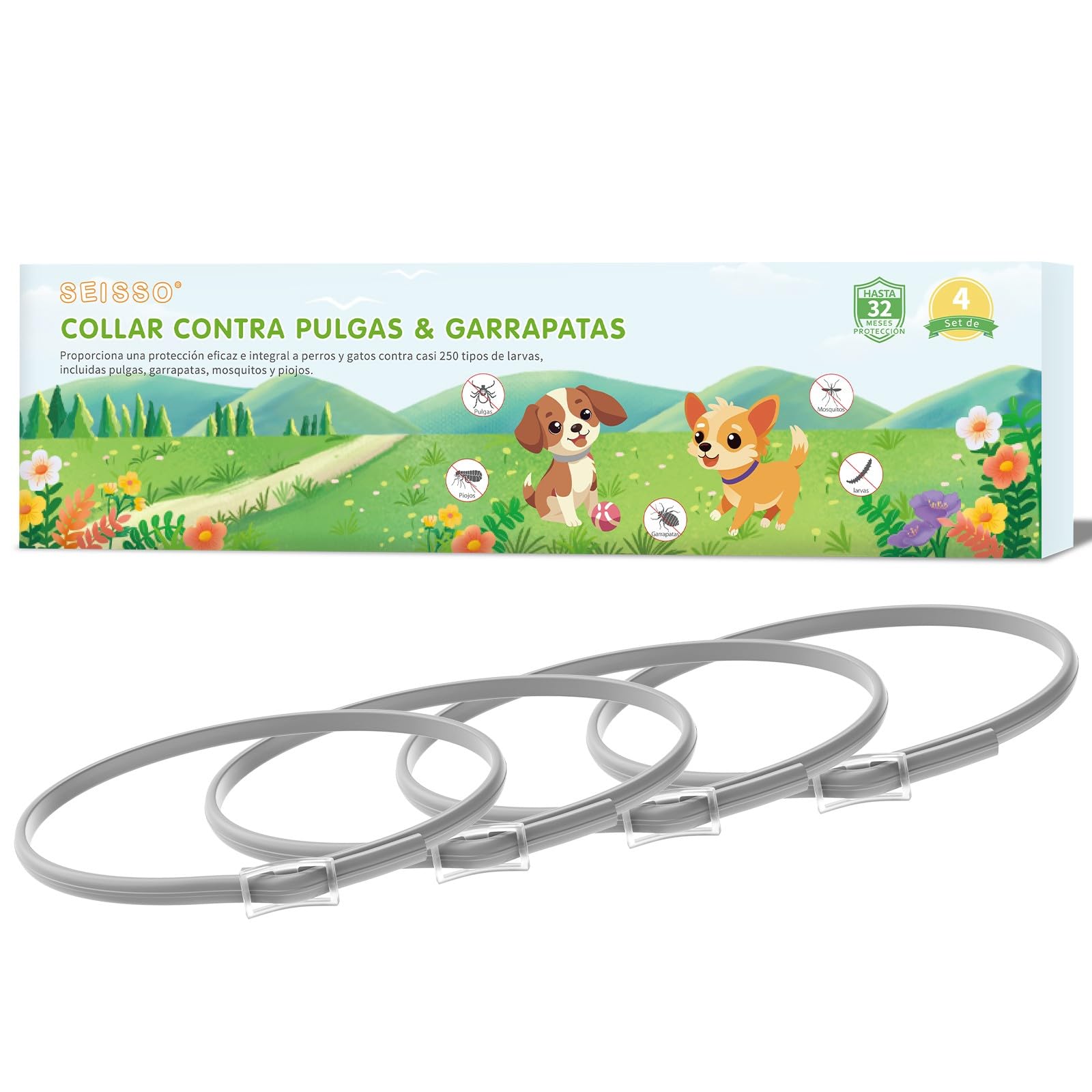 SEISSO Flea Collar for Dogs, Grey, 25 inches