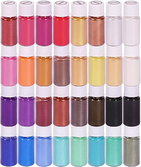 SEISSO Mica Powder 32 Colors 5g/0.18oz Each – Pigment Powder for Epoxy Resin, Soap, Slime, DIY Crafts & Lip Gloss