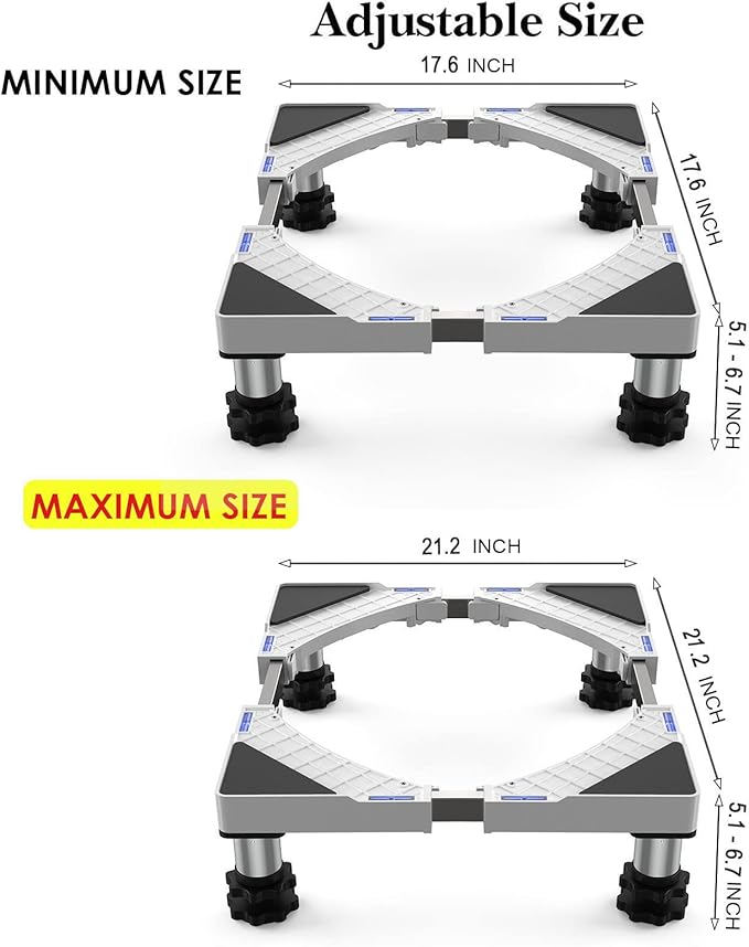 SEISSO Adjustable Fridge & Washer Base Stand with Stainless Steel