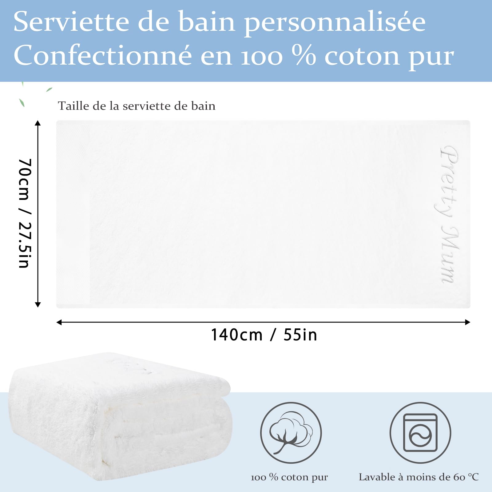 Premium 100% Cotton Bath Towel 600 g/m² – Oversized 70×140 cm | SEISSO Personalised Gift, Perfect for Mum