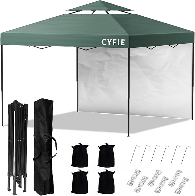 CYFIE 10x10ft Pop Up Canopy Tent with Sidewall & Sandbags