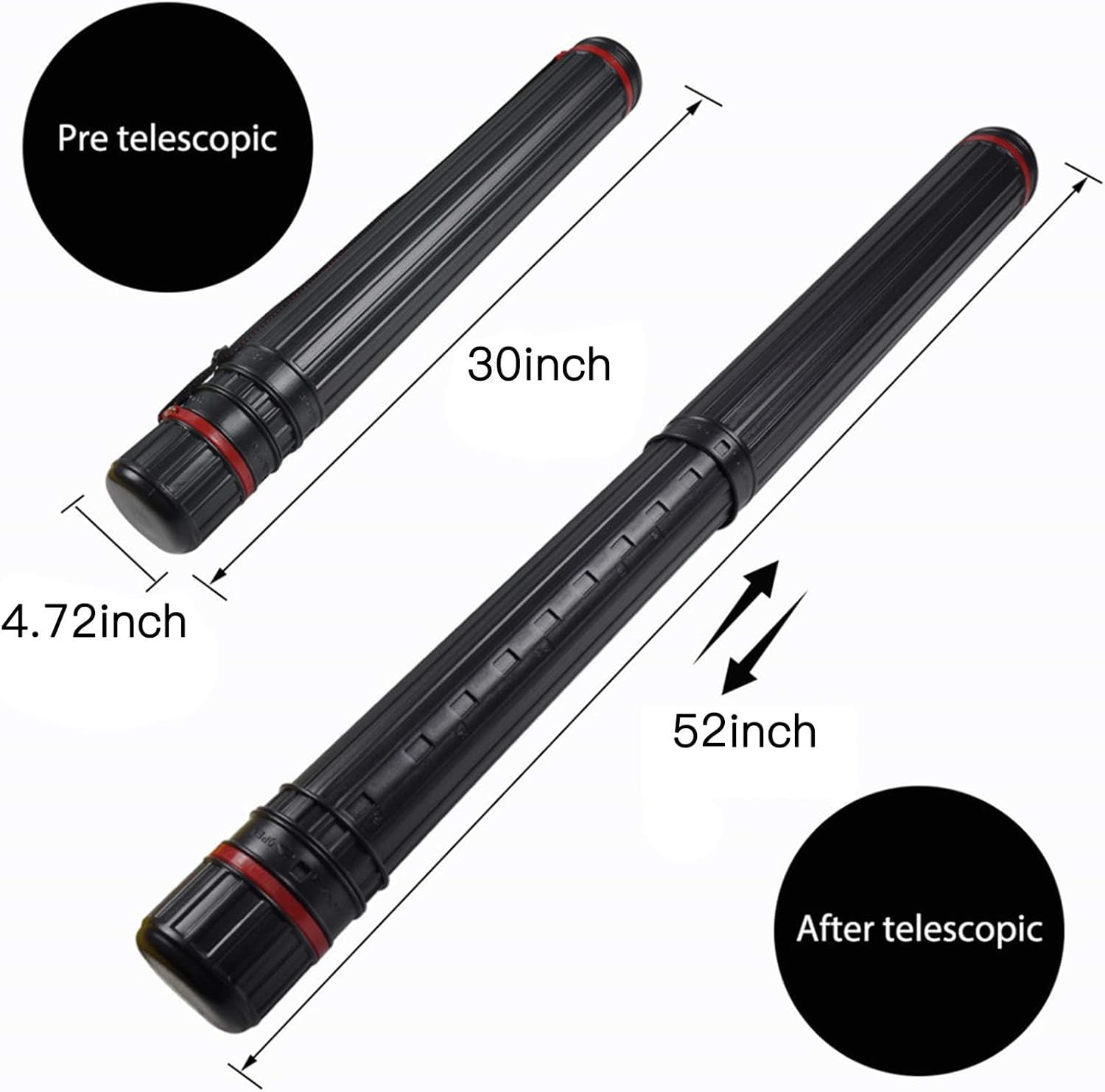 DEWEL Telescoping Art Tube 25-40 Inch Waterproof Poster Storage Case with Strap（1pcs）