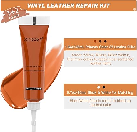 SEISSO Brown Leather Vinyl Repair Kit for Furniture Car Interior Couch Boat Seat