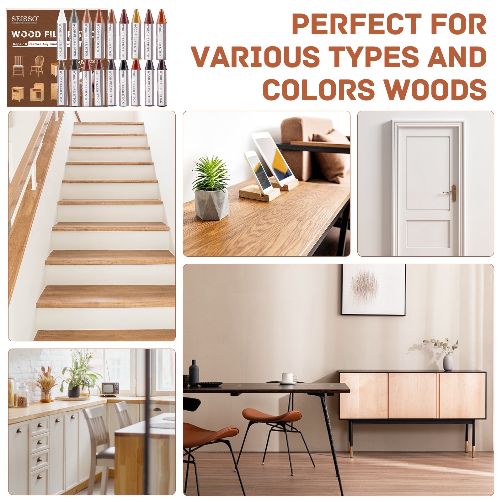 SEISSO 18 Colors Wood Filler Sticks – Furniture & Floor Repair