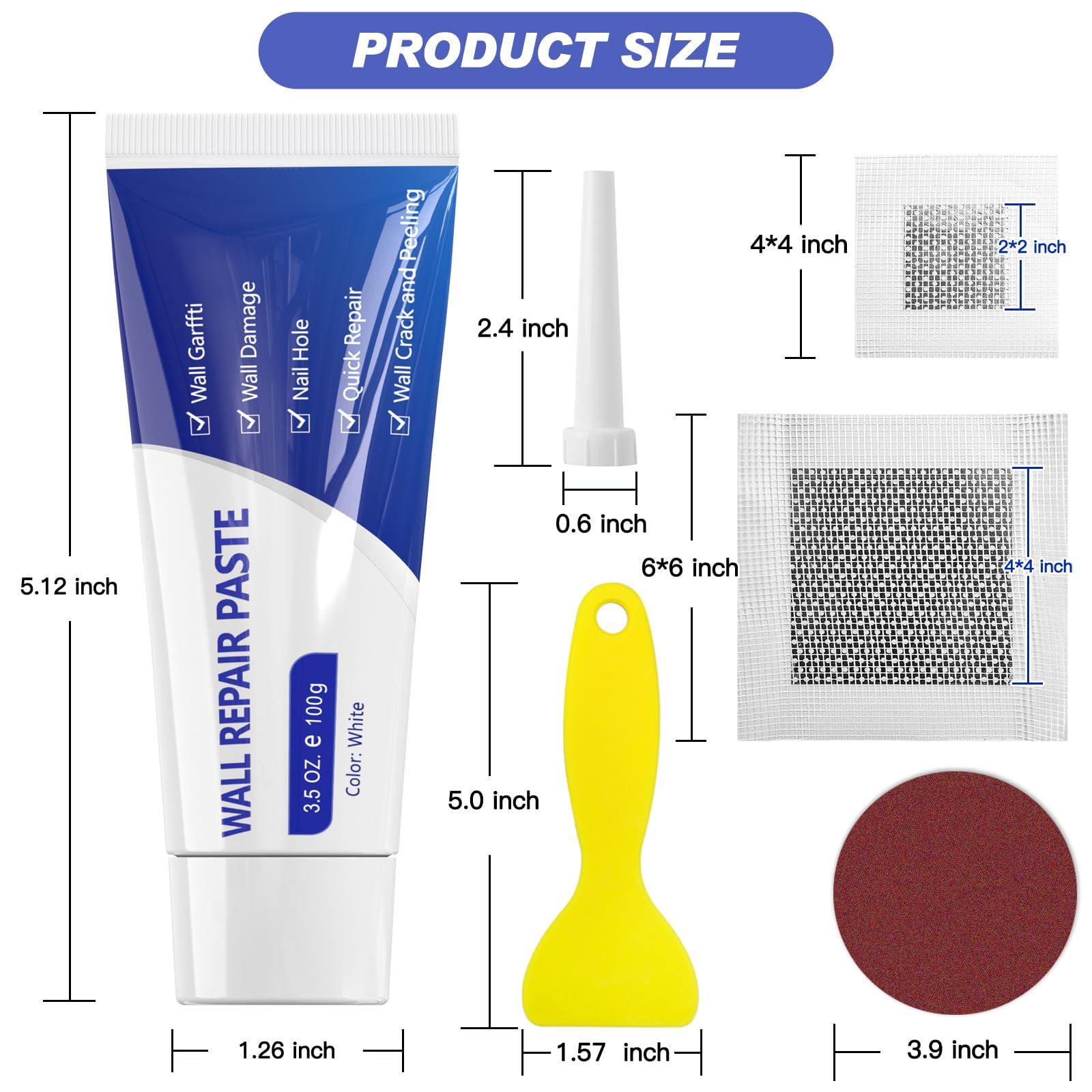 SEISSO Drywall Repair Kit, 500 g Wall Mending Agent- 2 Pack, Wall Spackle Repair Kit with Scraper, Patch for Wall Hole Filler, White Spackle Wall Repair Paste, Plaster Dent