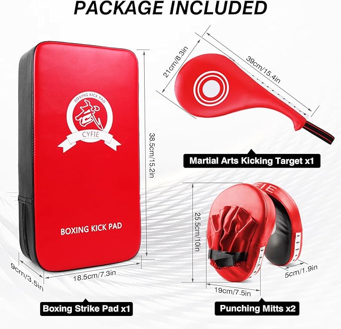 CYFIE 3-in-1 Kids & Adult Boxing Training Set – Punching Mitts, Kick & Target Pads