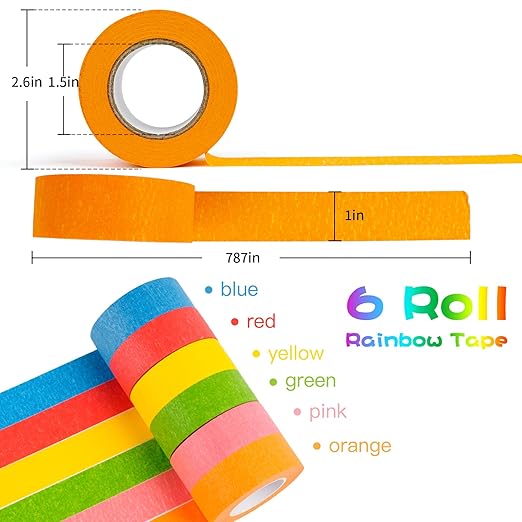 DEWEL Colored Masking Tape 6-Pack 1" x 22yd Painter’s Tape for Crafts&Painting