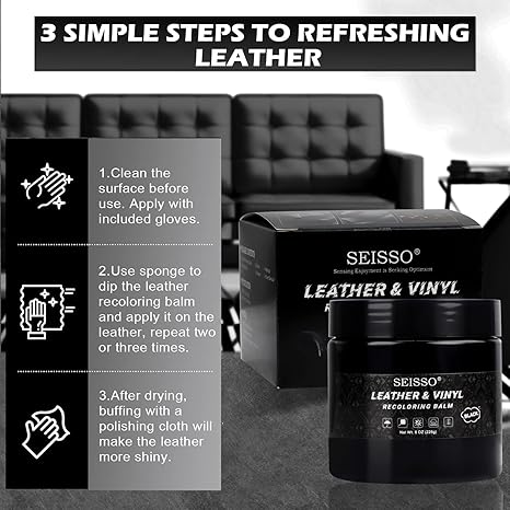 SEISSO Black Leather Repair Kit – Recoloring Balm for Furniture, Couch, Car Seat, Boots