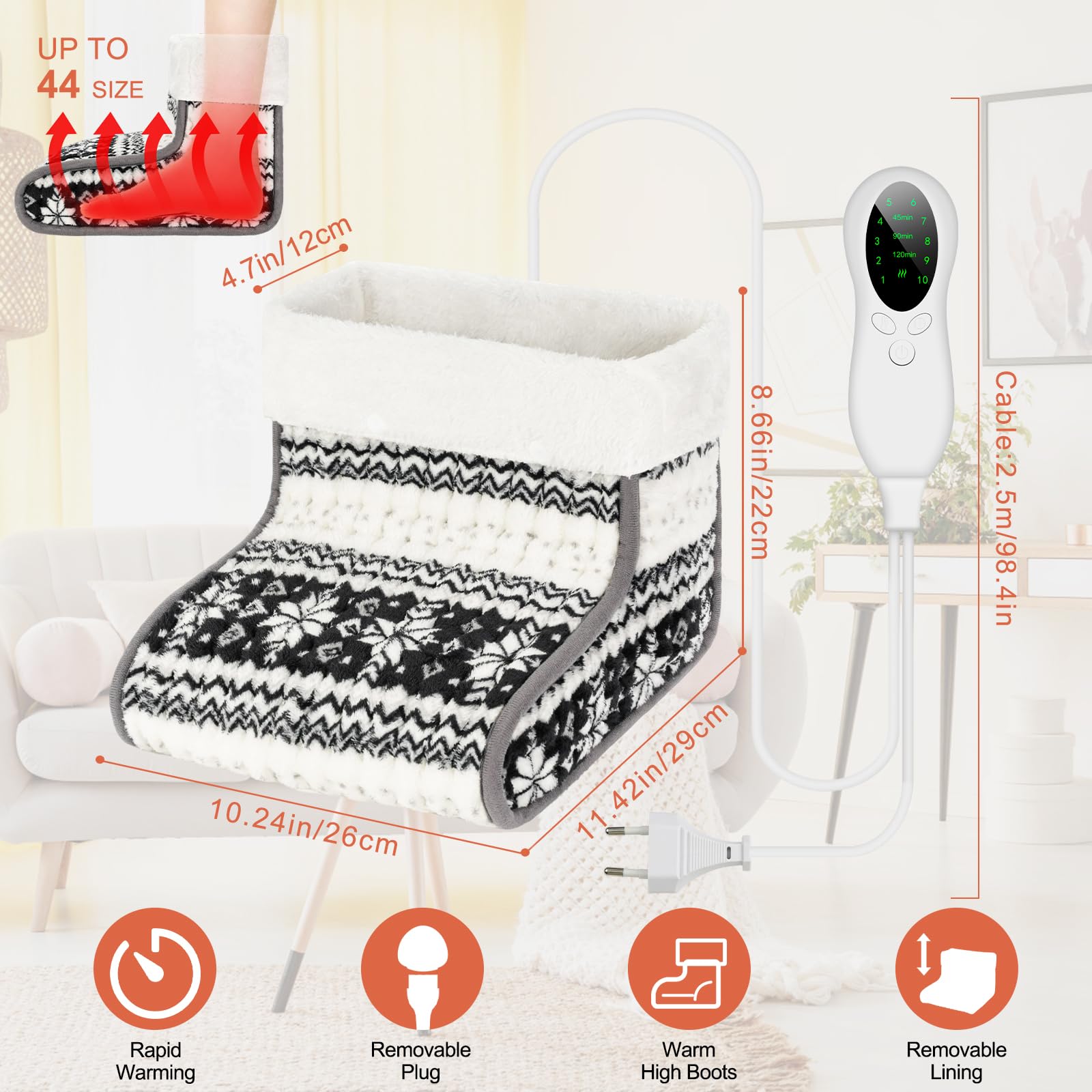 EU Plug – Double-Speed Heating Foot Warmer, 10 Adjustable Levels, Multi-Safety Protection, Washable Inner Lining | DEWEL