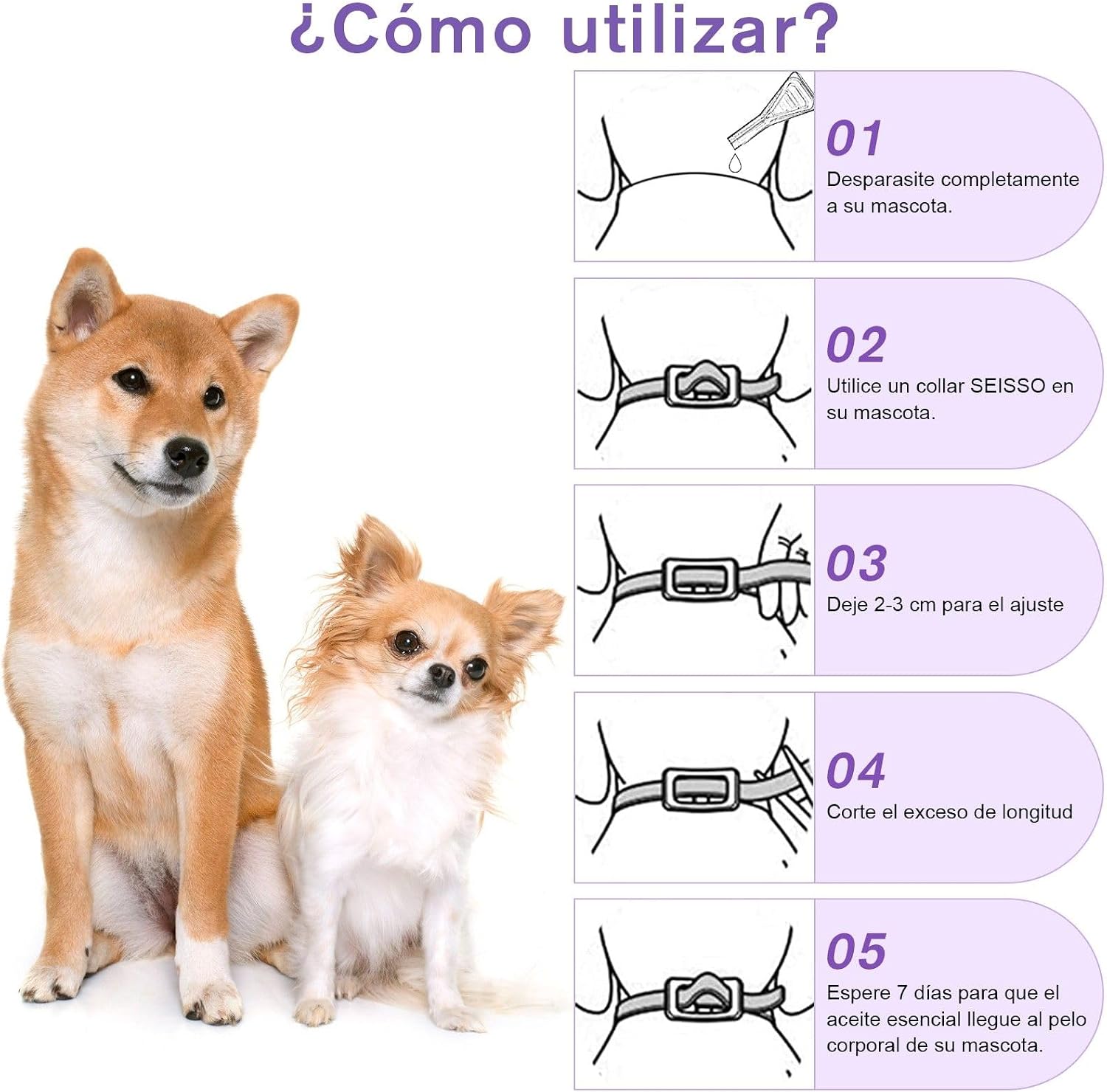 SEISSO 2 Flea Collar for Dogs, 63.5 cm, Purple