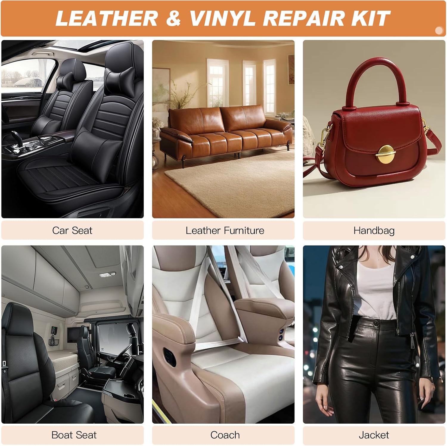 SEISSO Brown Leather Vinyl Repair Kit for Furniture Car Interior Couch Boat Seat