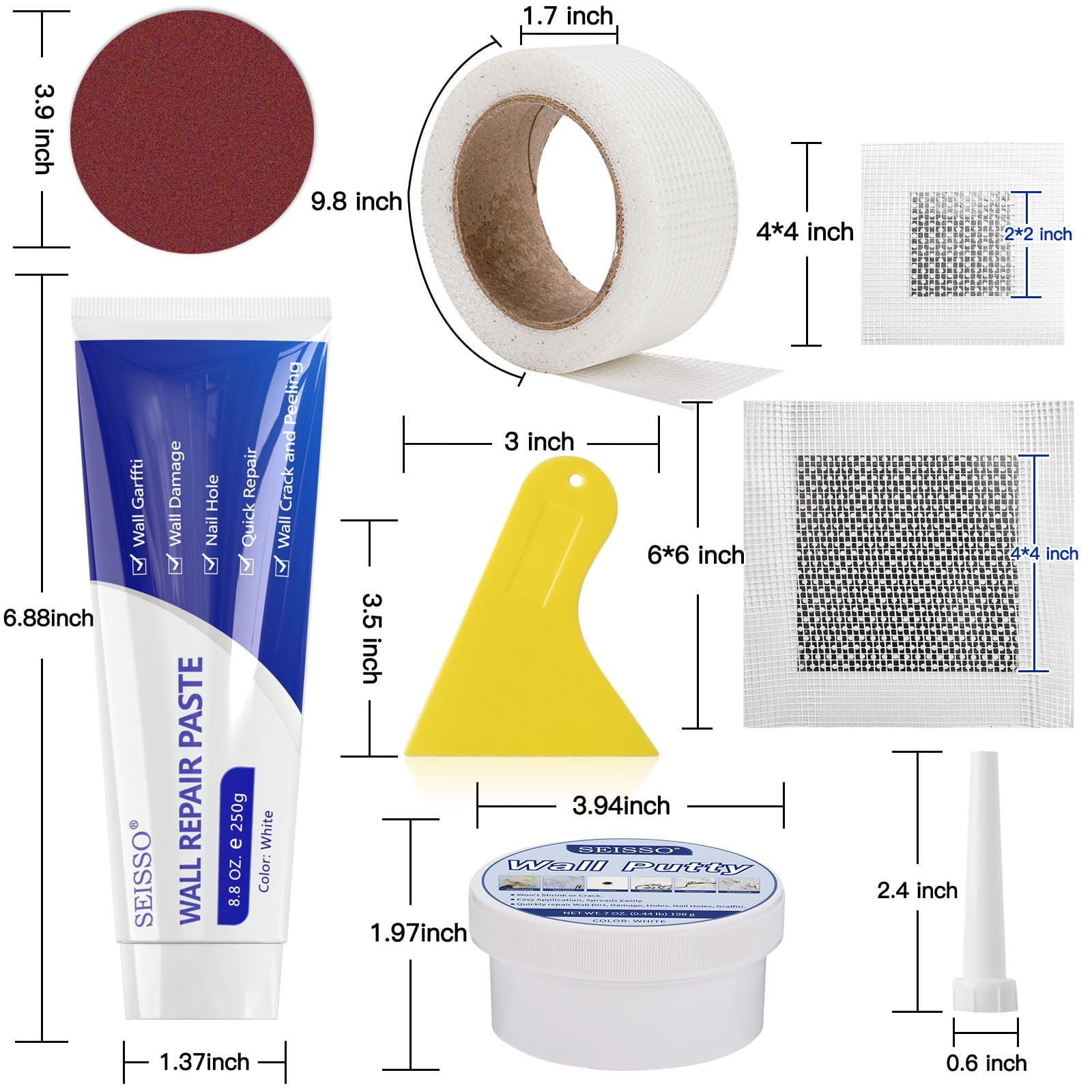 SEISSO Drywall Repair Kit, 500 g Wall Mending Agent- 2 Pack, Wall Spackle Repair Kit with Scraper, Patch for Wall Hole Filler, White Spackle Wall Repair Paste, Plaster Dent