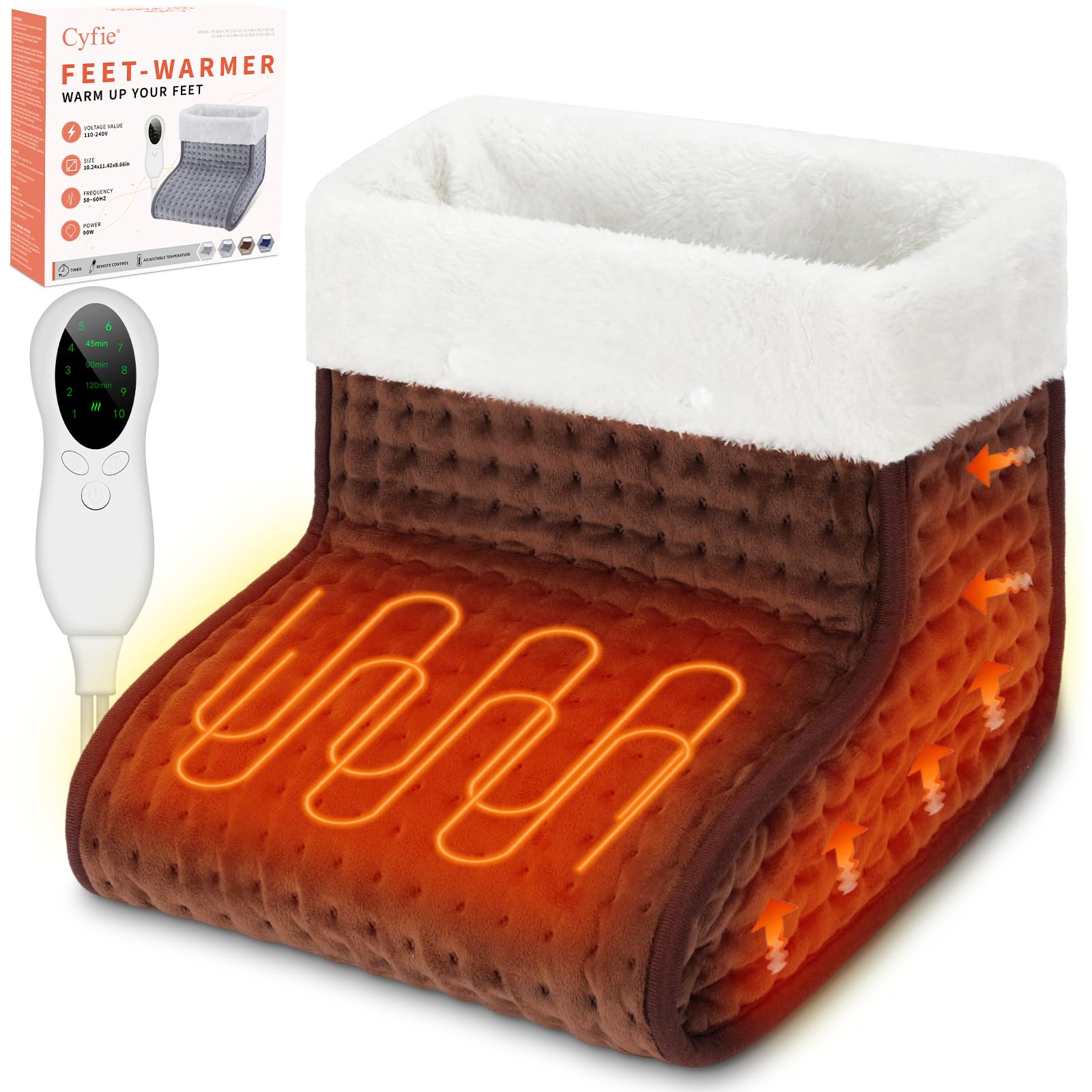 US Plug CYFIE Electric Foot Warmer – Under Desk Heating Pad for Men & Women, 10 Heat Levels, 3 Timers, Auto Shut-Off – Winter Foot Warmer for Home & Office