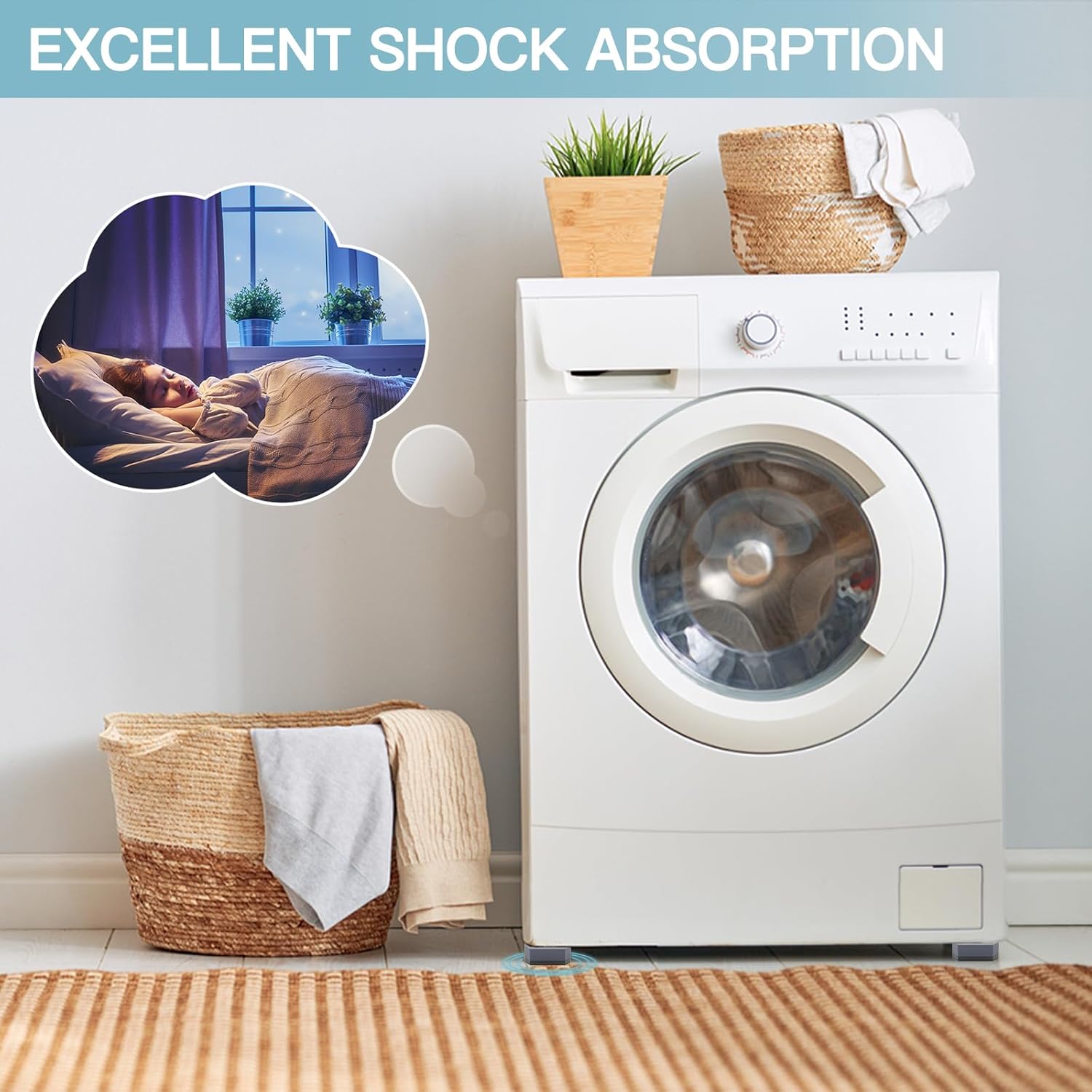 DEWEL Washing Machine Anti Vibration Pads 4pcs – Noise & Movement Control