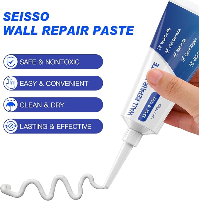 SEISSO Drywall Repair Kit – 2×100g Spackle with Scraper for Wall Hole & Crack Repair