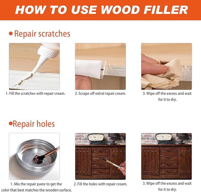 GRPOCHE 22 Pcs Wood Repair Kit – Fillers, Putty & Tools for Furniture & Floor