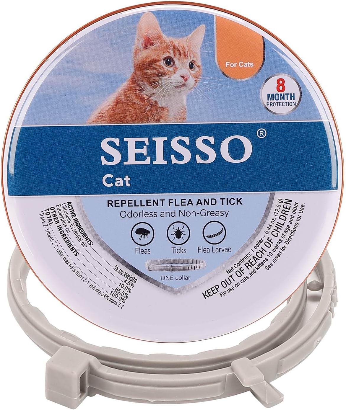 SEISSO Anti-parasitic Collar Dogs, Flea and Tick Collar for Cats, Collar Protects Dogs and Cats from Fleas Ticks Lice Mosquitoes Larveas, Grey, 39.5 cm