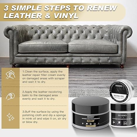 SEISSO Gray Leather Repair Kit – Furniture & Car Seat Scratch Restorer