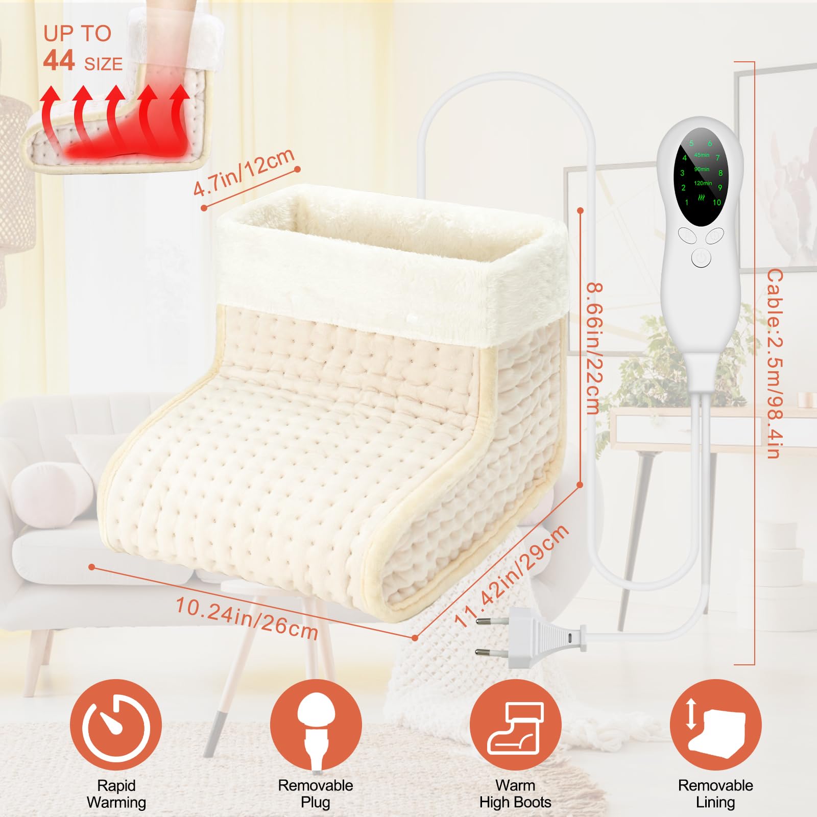 EU Plug – Double-Speed Heating Foot Warmer, 10 Adjustable Levels, Multi-Safety Protection, Washable Inner Lining | DEWEL