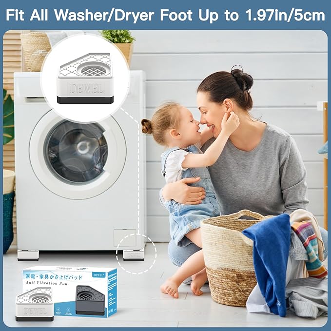 DEWEL Anti Vibration Pads for Washing Machine & Dryer, 4 Pack, 1100LB Capacity