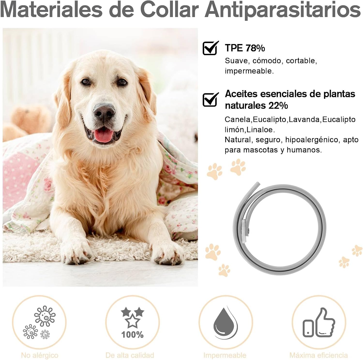 SEISSO Flea Collar for Dogs, Grey, 25 inches
