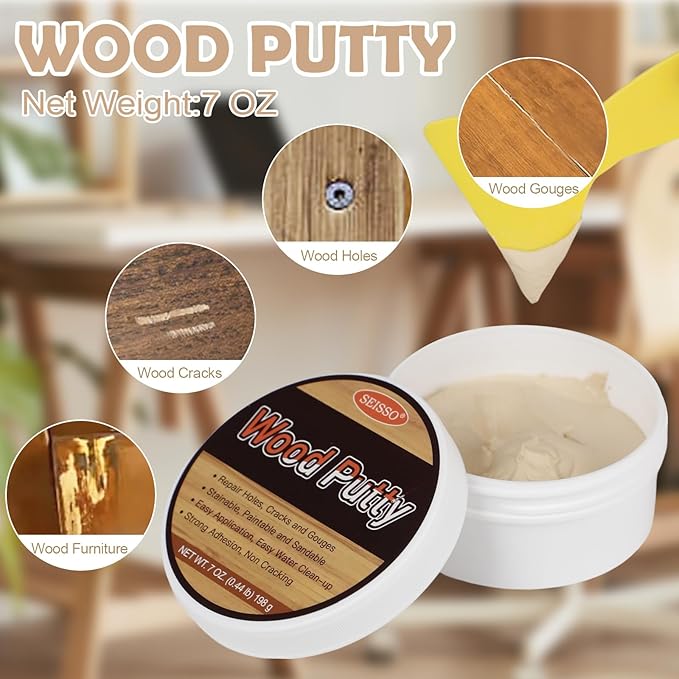 SEISSO Wood Putty – Paintable & Stainable Furniture Repair Filler