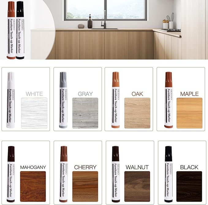 SEISSO Wood Furniture Repair Kit, 8 Colors Markers & Fillers for Scratches – 20 PCS