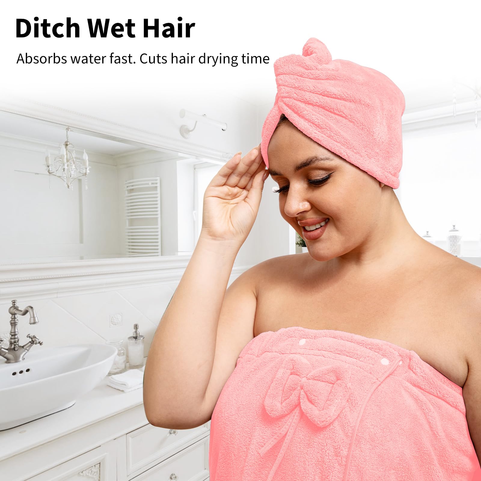 Ultra-Soft, Quick-Drying Plus Size Bath Towel & Hair Towel Set – Adjustable Shower & Spa Wrap for Women | SEISSO