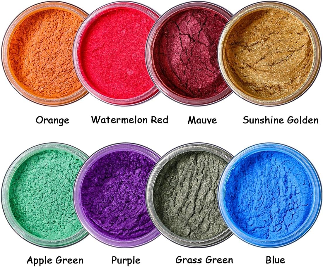 SEISSO Mica Powder 120g – 8 Colors Pearlescent Pigment for Resin, Soap, Slime, Nail Art, Bath Bombs, Paint