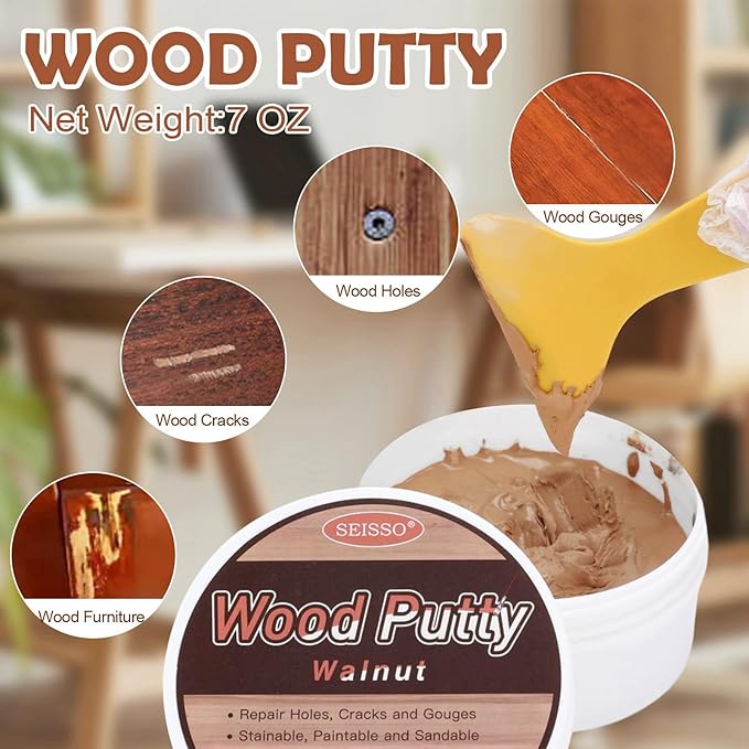 SEISSO Wood Putty – Paintable & Stainable Furniture Repair Filler
