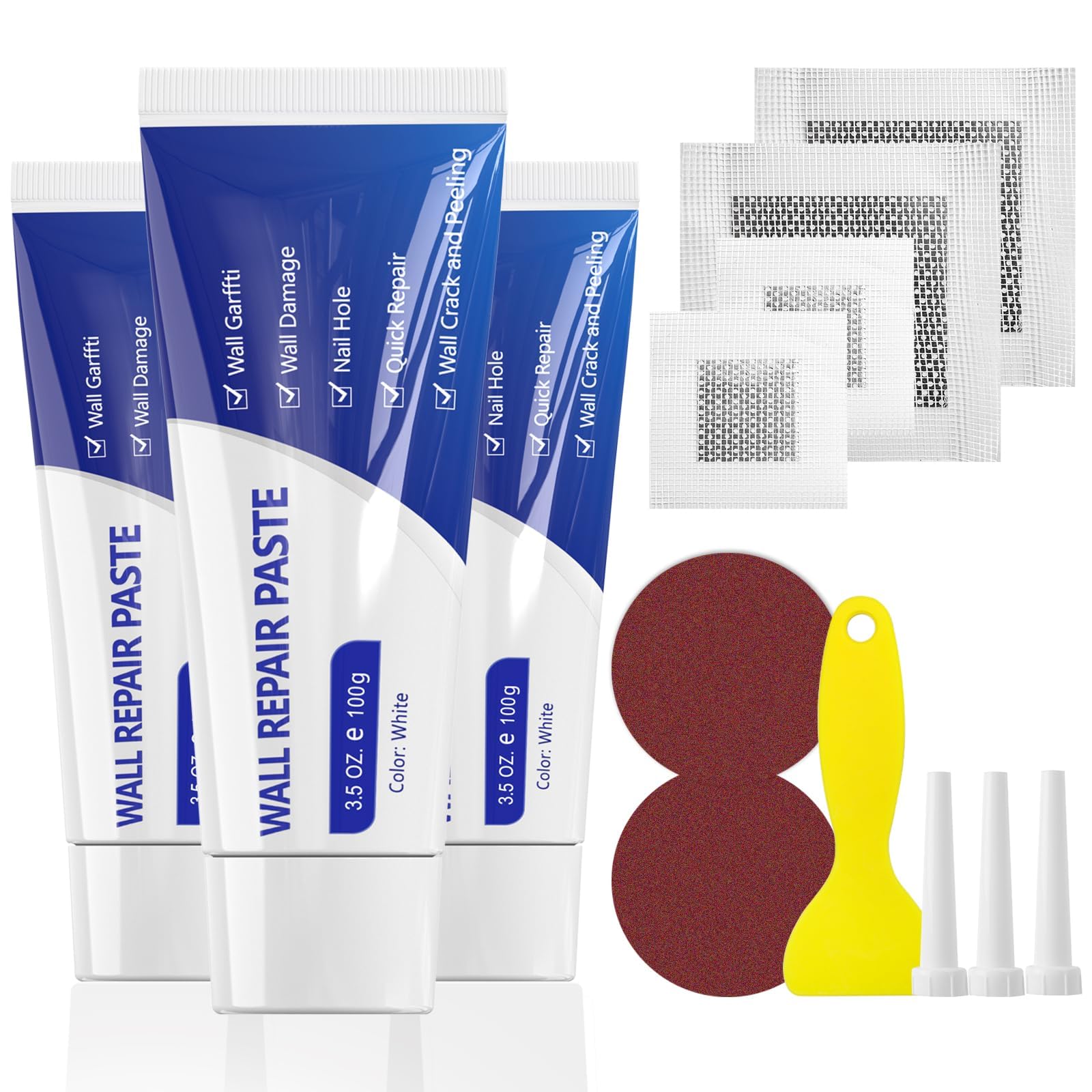 SEISSO Drywall Repair Kit, 500 g Wall Mending Agent- 2 Pack, Wall Spackle Repair Kit with Scraper, Patch for Wall Hole Filler, White Spackle Wall Repair Paste, Plaster Dent