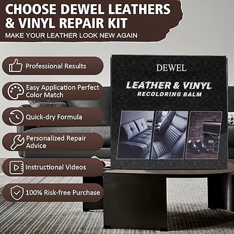 DEWEL Leather Repair Kit – Black Balm, Mink Oil & Filler for Couches, Car Seats, Furniture & More