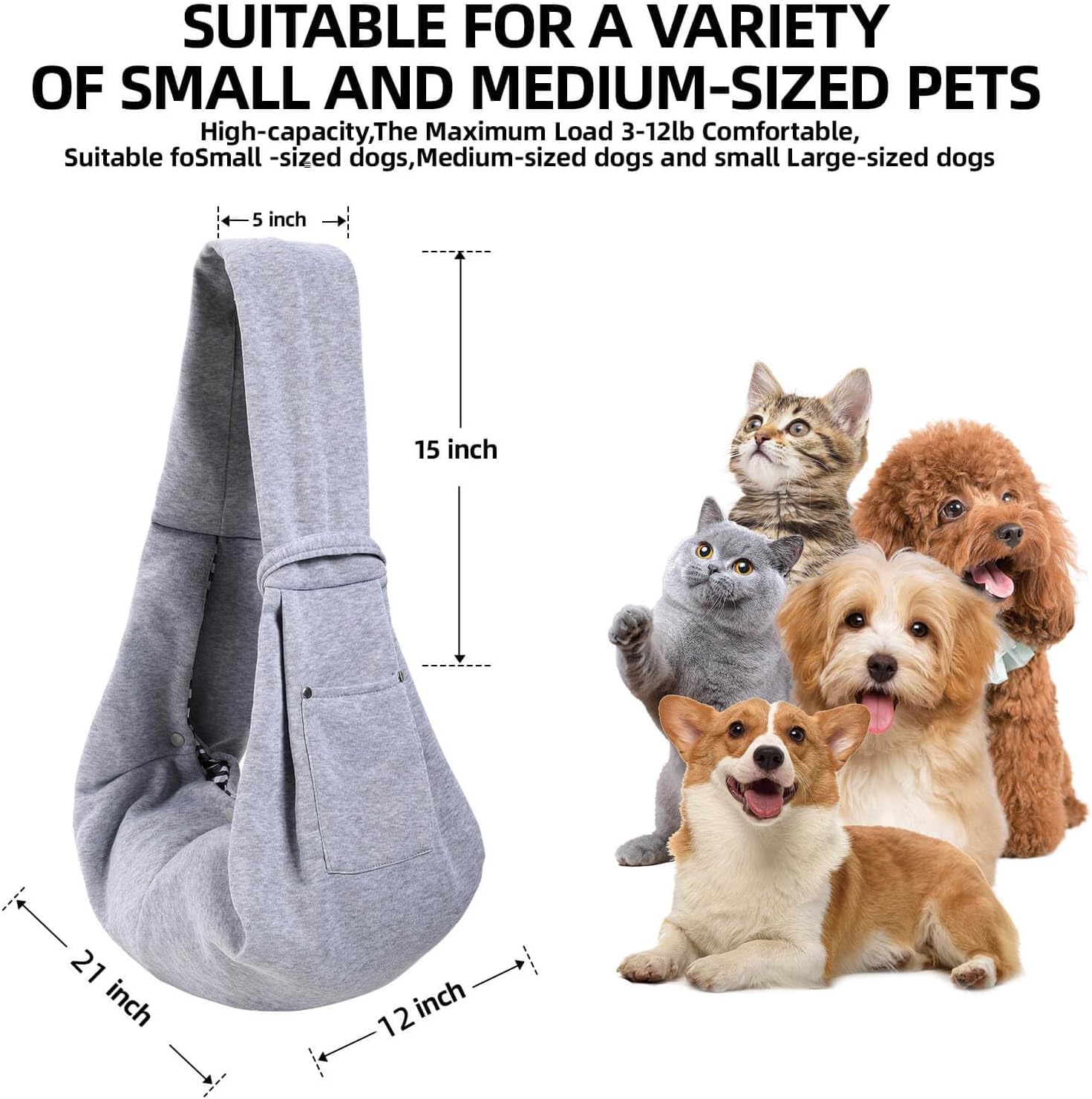 SEISSO Reversible Cat Dog Sling Carrier, Safety buckle, Storage Pocket, Machine Washable for Travel