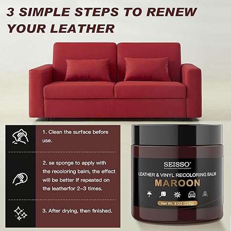 SEISSO Maroon Leather Repair Balm for Furniture & Car Seats