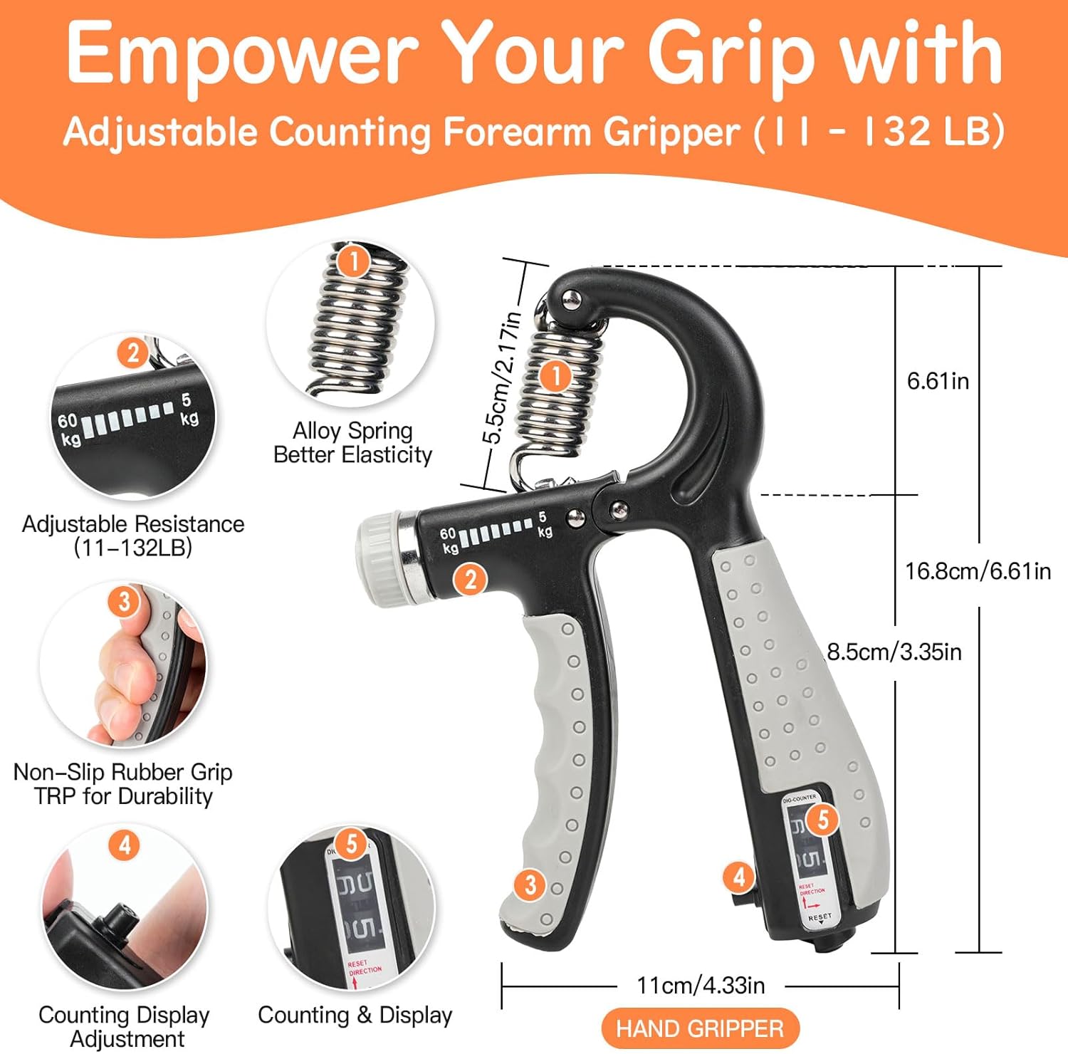 CYFIE Grip Strength Trainer Kit (6 Pack), 2 Forearm Strengthener with Adjustable, Finger Strengthener, Finger Exerciser, Stress Relief Ball & Grip Ring for Workout, Muscle Building and Recovery