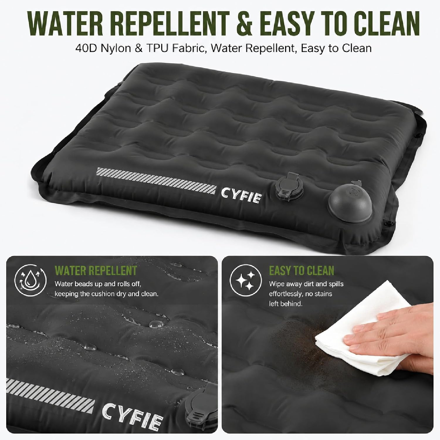 Cyfie Inflatable Seat Cushion for Travel, Portable Stadium Seat | 2.8" thick inflatable cushion, lightweight, water-resistant, ideal as an airplane seat cushion, camping pad and outdoor seat